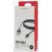 Hama kábel micro USB, 3 m, čierny