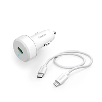 Hama set: rýchla USB nabíjačka do vozidla USB-C PD 20 W + kábel USB-C Lightning 1 m