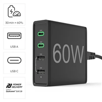 Hama rýchla stolná USB nabíjačka so stojančekom, 2x USB-C PD/QC, 2x USB-A, 60 W