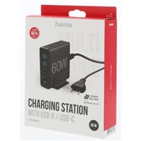 Hama rýchla stolná USB nabíjačka so stojančekom, 2x USB-C PD/QC, 2x USB-A, 60 W