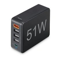 Hama rýchla stolná USB nabíjačka, 4x USB-A, 1x USB-C, PD/QC, 51 W, 1,2 m