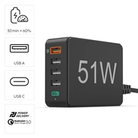 Hama rýchla stolná USB nabíjačka, 4x USB-A, 1x USB-C, PD/QC, 51 W, 1,2 m