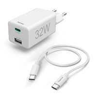 Hama set: rýchla USB nabíjačka USB-C PD/QC, USB-A, 32 W + kábel USB C-C 1 m