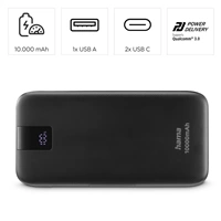 Hama PD 10 powerbanka, 10000 mAh, 3 výstupy: 2x USB-C, 1x USB-A, LED displej, PD, Qualcomm