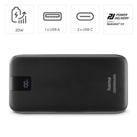 Hama PD 20 powerbanka, 20000 mAh, 3 výstupy: 2x USB-C, 1x USB-A, LED displej, PD, Qualcomm