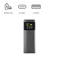 Hama High Power 150 W, powerbanka, 24000 mAh, 2x USB-C, 1x USB-A, PD, QC, displej