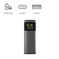 Hama High Power 200 W, powerbanka, 24000 mAh, 2x USB-C, 1x USB-A, PD, QC, displej