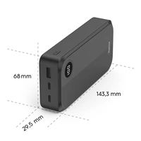 Hama powerbanka 20000 mAh, 3 A, 15 W, výstup: 2x USB-C, 1x USB-A, LED displej