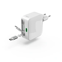 Hama rýchla USB nabíjačka GaN 2x USB-C, PD 30 W, navíjací kábel