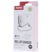 Hama rýchla USB nabíjačka GaN 2x USB-C, PD 30 W, navíjací kábel