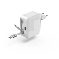 Hama rýchla USB nabíjačka GaN 2x USB-C, PD 65 W, navíjací kábel