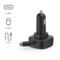 Hama rýchla USB nabíjačka do vozidla, 2x USB-C, PD 30 W, navíjací kábel