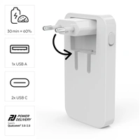 Hama rýchla USB nabíjačka GaN 2x USB-C + USB-A, PD/QC 65 W, plochá, skladacia