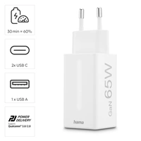 Hama rýchla USB nabíjačka GaN 2x USB-C + USB-A, PD/QC, 65 W