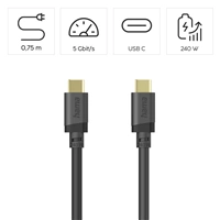 Hama USB C-C kábel 0,75 m, USB 3.2 Gen1 5 Gb/s, 240 W, čierny
