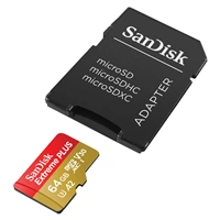 SanDisk Extreme PLUS microSDXC 64 GB + SD Adapter 200 MB/s & 90 MB/s A2 C10 V30 UHS-I U8