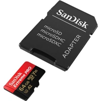 SanDisk Extreme PRO microSDXC 64 GB + SD Adapter 200 MB/s & 90 MB/s  A2 C10 V30 UHS-I U3