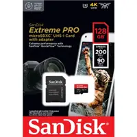 SanDisk Extreme PRO microSDXC 128 GB + SD Adapter 200 MB/s & 90 MB/s  A2 C10 V30 UHS-I U3