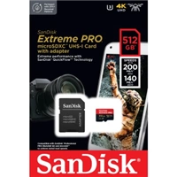 SanDisk Extreme PRO microSDXC 512 GB + SD Adapter 200 MB/s & 140 MB/s A2 C10 V30 UHS-I U3