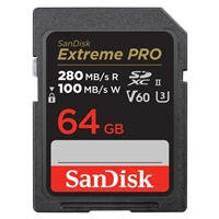 SanDisk Extreme PRO 64 GB V60 UHS-II SD cards, 280/100 MB/s,V60,C10,UHS-II