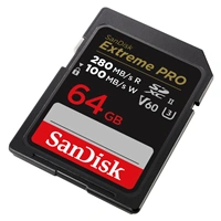 SanDisk Extreme PRO 64 GB V60 UHS-II SD cards, 280/100 MB/s,V60,C10,UHS-II