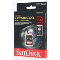 SanDisk Extreme PRO 64 GB V60 UHS-II SD cards, 280/100 MB/s,V60,C10,UHS-II