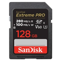 SanDisk Extreme PRO 128 GB V60 UHS-II SD cards, 280/100 MB/s,V60,C10,UHS-II