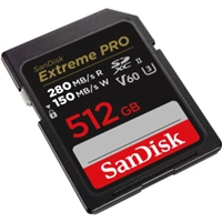 SanDisk Extreme PRO 512 GB V60 UHS-II SD cards, 280/150 MB/s,V60,C10,UHS-II