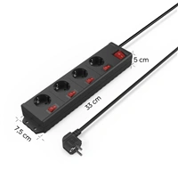 Hama predlžovací prívod XL, 4 zásuvky schuko, 5 vypínačov, 1,4 m, čierna