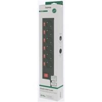 Hama predlžovací prívod s prepäťovou ochranou, 6 zásuviek schuko, 7 vypínačov, 1,4 m, čierna