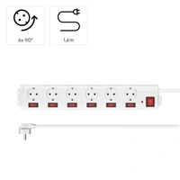 Hama prepäťová ochrana XL, 6 zásuviek schuko, 7 vypínačov, 1,4 m, biela
