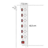 Hama prepäťová ochrana XL, 6 zásuviek schuko, 7 vypínačov, 1,4 m, biela