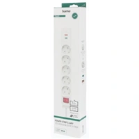 Hama predlžovací prívod, 5x zásuvka schuko, USB-C PD/USB-A QC 18 W, 1,4 m