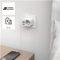 Hama zsuvkov USB nabjaka, 1x el. zsuvka, 1x USB-C PD, 2x USB-A, 20 W (rozbalen)