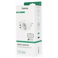 Hama zsuvkov USB nabjaka, 1x el. zsuvka, 1x USB-C PD, 2x USB-A, 20 W (rozbalen)