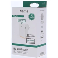 Hama nočné/orientačné LED svetlo, do zásuvky, 1x USB-A, 1x USB-C, súmrakový senzor