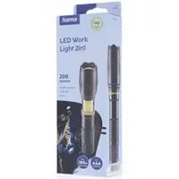 Hama W200, LED baterka, hliníková, 200 lm / 180 m, 3 režimy, zoom, COB, pútko, batérie