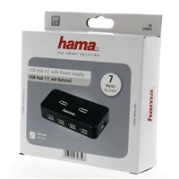 Hama USB Hub 2.0, sieťový zdroj, čierny, škatuľka