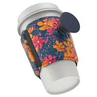 PopSockets PopThirst, driak na pohár, s integrovaným PopGrip Gen. 2, tmavomodrý s kvetinami