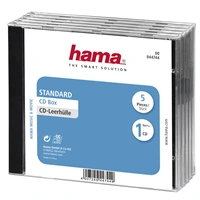 Hama CD Standard box, štandardný obal na 1 CD/DVD, priehľadný/čierny, balenie 5 ks (cena za balenie)