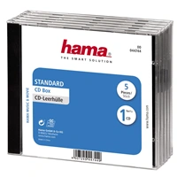Hama CD Standard box, štandardný obal na 1 CD/DVD, priehľadný/čierny, balenie 5 ks (cena za balenie)