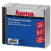 Hama CD Double box, štandardný obal na 2 CD/DVD, priehľadný/čierny, balenie 5 ks (cena za balenie)