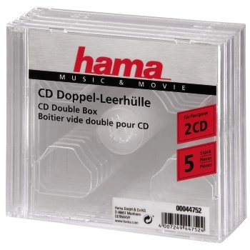 Hama CD Double box, štandardný obal na 2 CD/DVD, priehľadný, balenie 5 ...