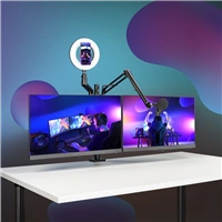 Hama stolný držiak monitoru+ďalších 3 zariadení, pre streaming/gaming, výškovo nastaviteľný, otočný