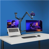 Hama stolný držiak monitoru+ďalších 3 zariadení, pre streaming/gaming, výškovo nastaviteľný, otočný