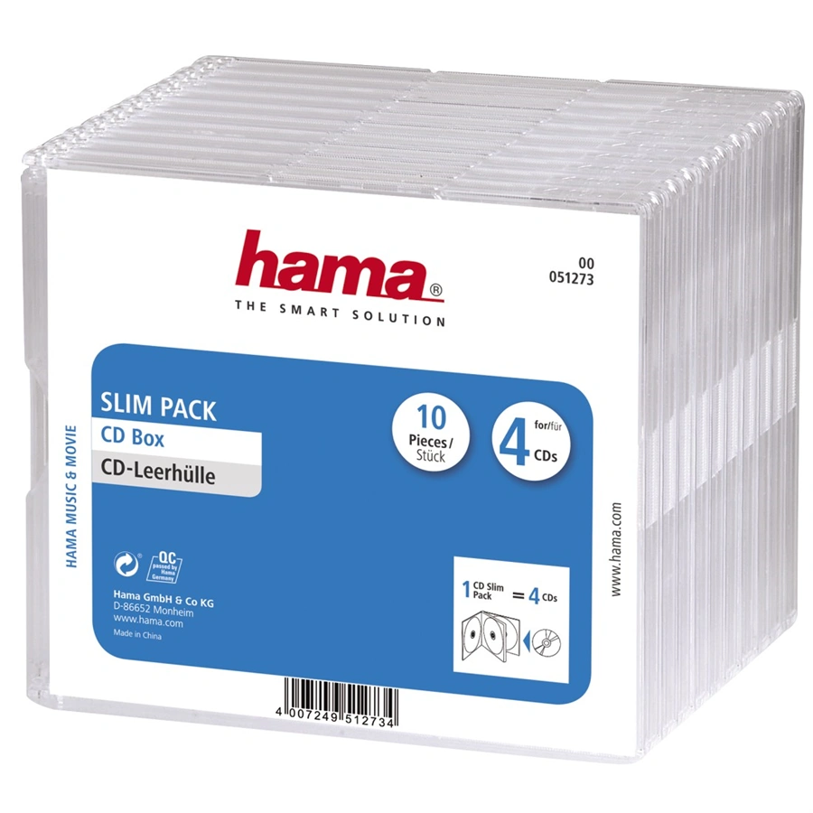 Hama CD Slim Box, obal na 4 cd/dvd, priehľadný, balenie 10 ks (cena za balenie)
