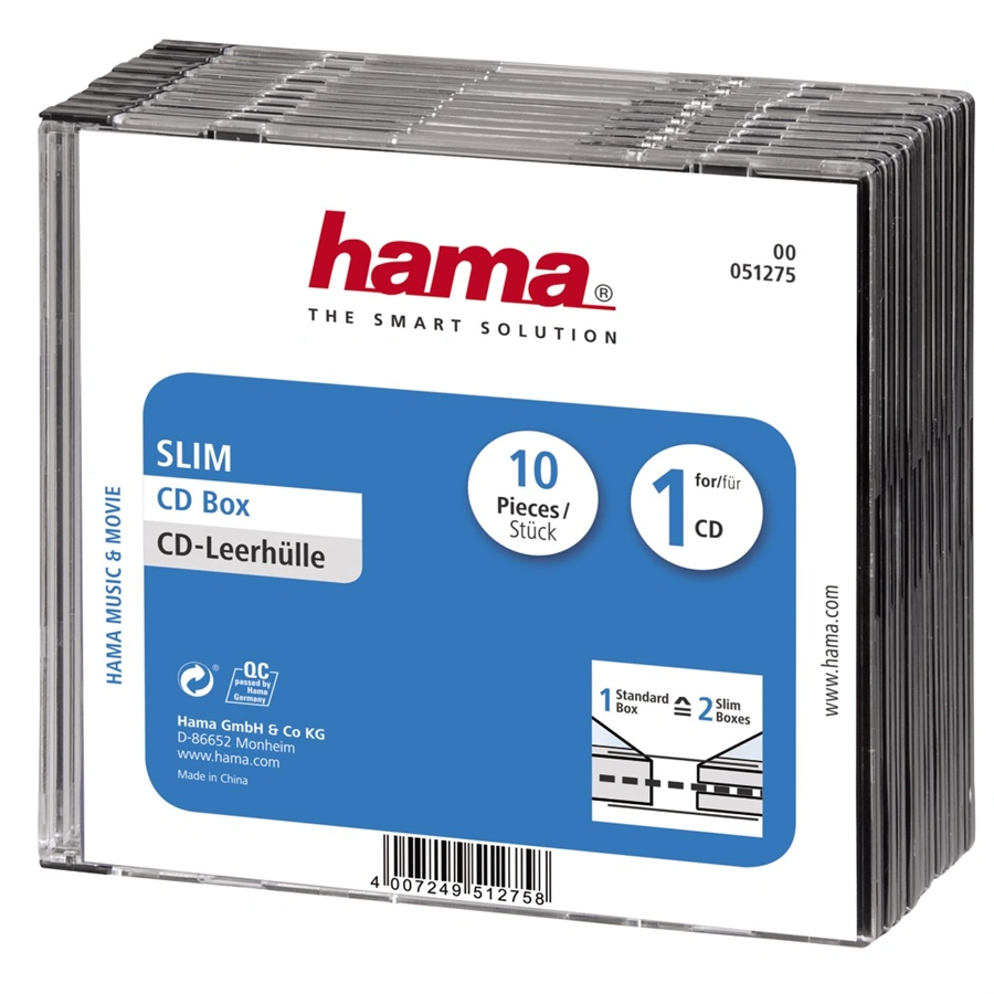 Hama CD BOX SLIM náhradný obal, 10 ks/bal., transparentná/čierna