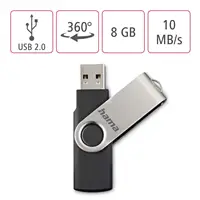 Hama USB 2.0 Flash Drive Rotate, 8 GB, 10 MB/s, čierna/strieborná