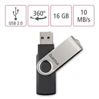 Hama USB 2.0 Flash Drive Rotate, 16 GB, 10 MB/s, čierna/strieborná