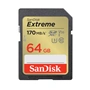 SanDisk Extreme 64 GB SDXC Memory Card 170 MB/s & 80 MB/s, UHS-I, Class 10, U3, V30